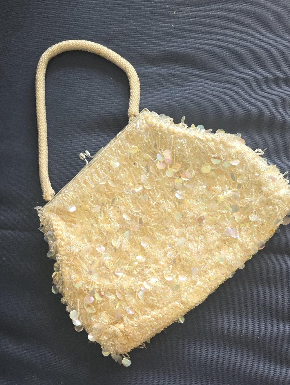 Cream Sequin Beaded Women's Handbag